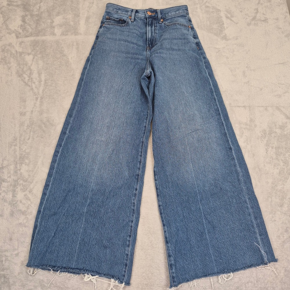Express 0 R (26) Relaxed Wide Leg Super High Rise Jeans Medium Wash Raw 400328